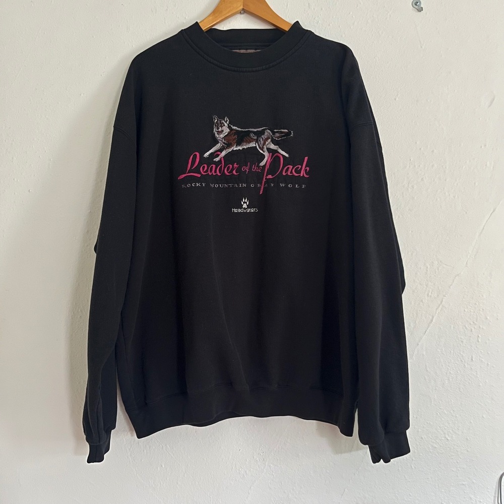 Vintage Rocky Mountain Gray Wolf "Leader of the Pack" Black Crew Sweatshirt XXL